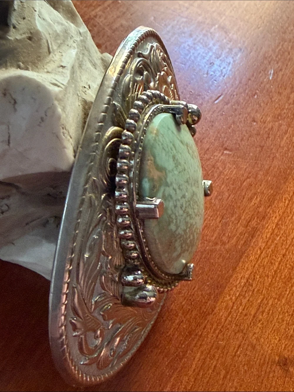 Turquoise Stone Silver-Tone Decorative Belt Buckle
